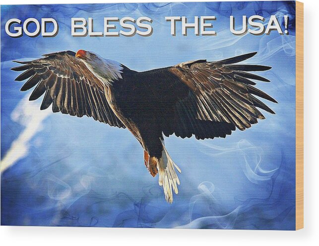 Bald Eagle Wood Print featuring the digital art God Bless The USA by Carrie OBrien Sibley