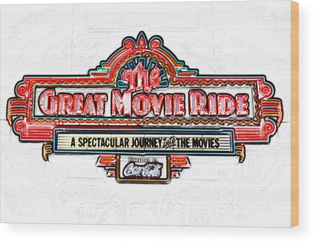 Travelpixpro Wood Print featuring the digital art Great Movie Ride Neon Sign Hollywood Studios Walt Disney World Prints Colored Pencil by Shawn O'Brien