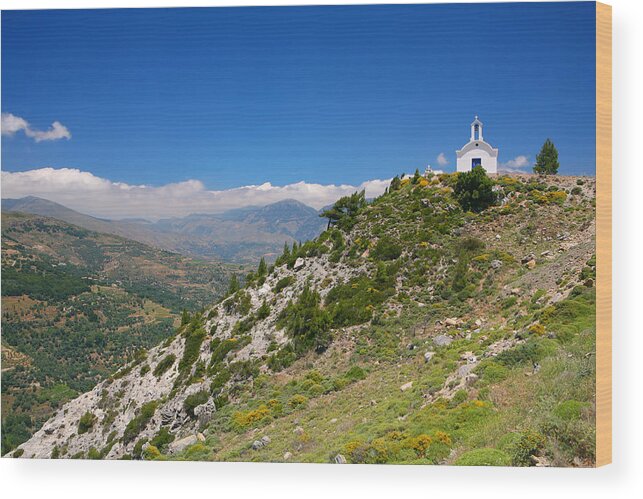 Church Wood Print featuring the photograph Greek mountain church by Paul Cowan
