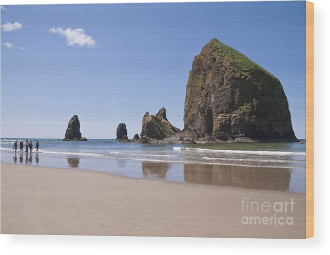Cannon Beach Wood Print featuring the photograph HAYSTACK ROCK SEASCAPE Canon Beach Oregon USA by Sherry Curry