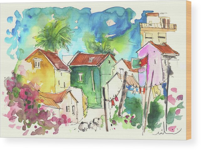 Portugal Wood Print featuring the painting Houses in Peniche in Portugal 03 by Miki De Goodaboom