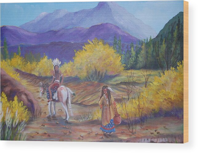 Purple Mountains Wood Print featuring the painting I want to go Home by Janna Columbus