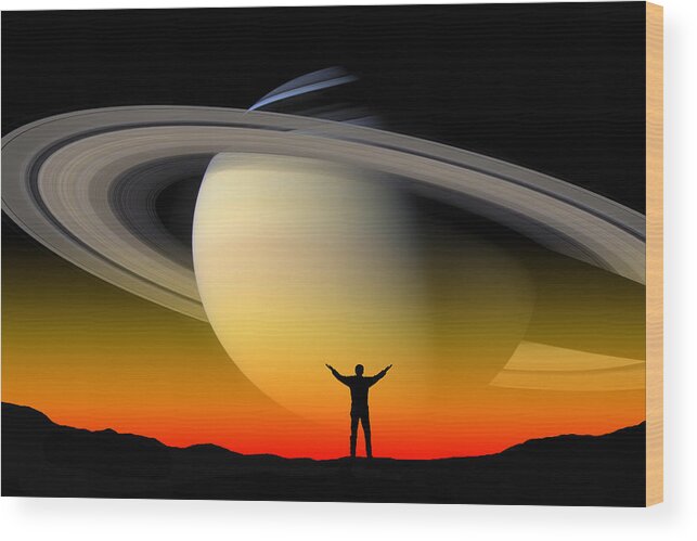 Saturn Wood Print featuring the photograph In Awe of Saturn by Larry Landolfi