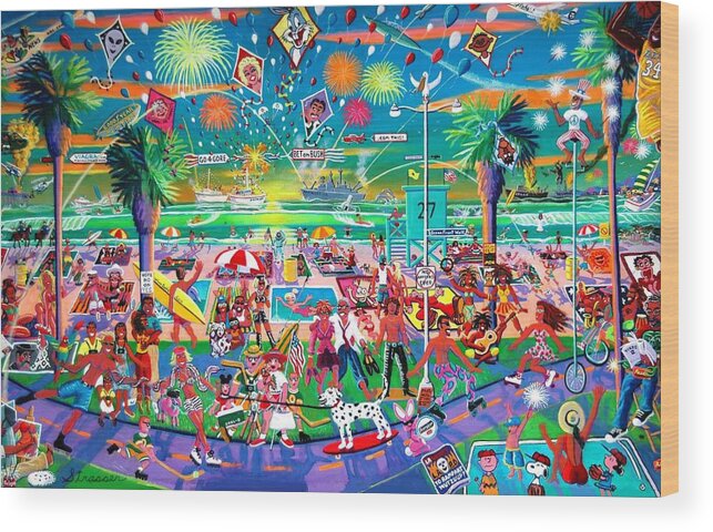 Venice Beach Wood Print featuring the painting Independence Day Venice Style by Frank Strasser