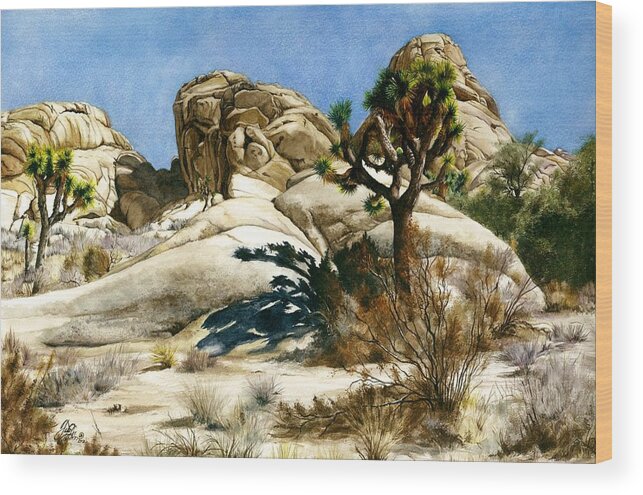 Landscape Wood Print featuring the painting Dinosaur Rocks Joshua Tree National Park by Tess Lee Miller