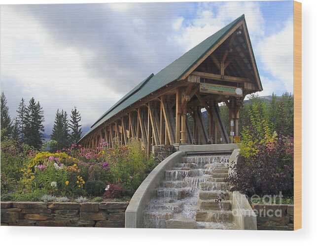 Covered Bridge Wood Print featuring the photograph Kicking Horse Covered Bridge in Golden BC by Teresa Zieba