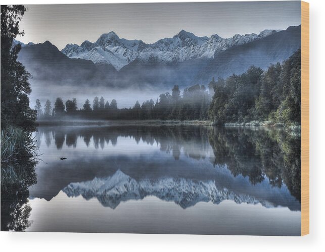 00446712 Wood Print featuring the photograph Lake Matheson In Predawn Winter Light by Colin Monteath