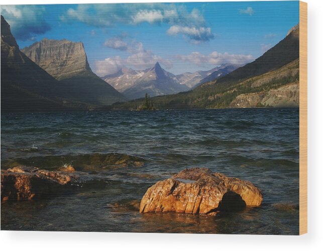 Lake St Mary Wood Print featuring the photograph Lake St Mary Glacier National Park by Benjamin Dahl