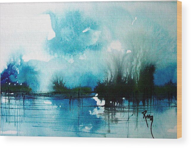 Watercolor Wood Print featuring the painting Lake Study7 by Robin Miller-Bookhout