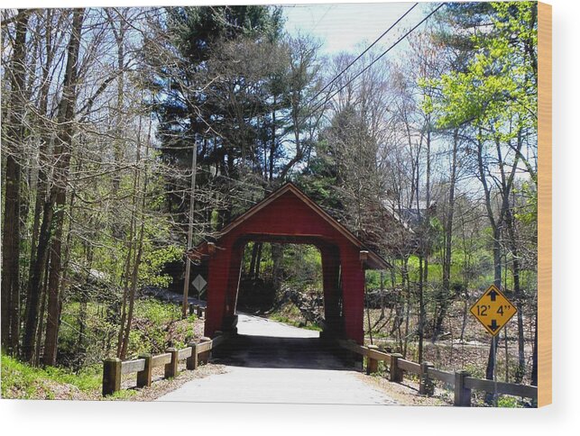 Red Covered Bridge Wood Print featuring the photograph Levis Mill Blackwell Brook and Bridge by Kim Galluzzo Wozniak