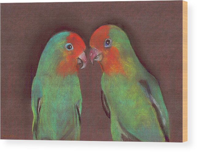 Lovebirds Wood Print featuring the drawing Lovebirds by Wendy McKennon