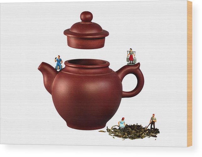 Green Wood Print featuring the photograph Making green tea on a clay teapot by Paul Ge