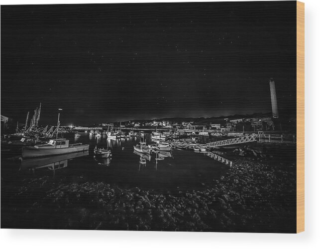 Midnight Wood Print featuring the photograph Midnight at the Wharf by Kate Hannon