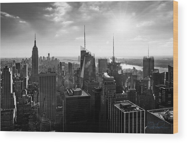 Black And White Wood Print featuring the photograph Midtown Skyline Infrared by S Paul Sahm