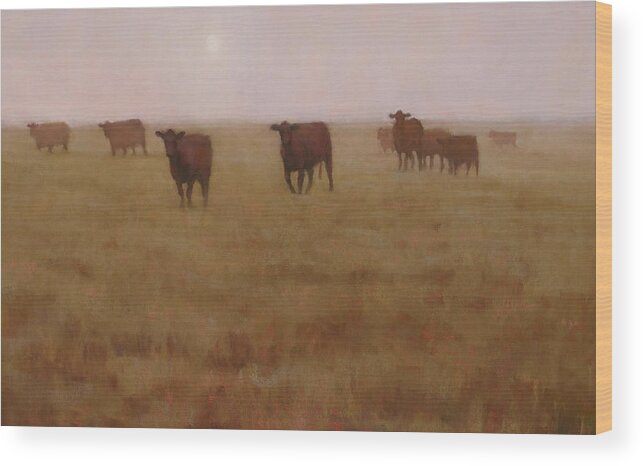 Cow Wood Print featuring the painting Missouri Morn by Brian Freeman