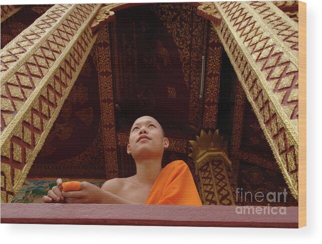  Luang Prabang Wood Print featuring the photograph Monk Luang Prabang by Bob Christopher
