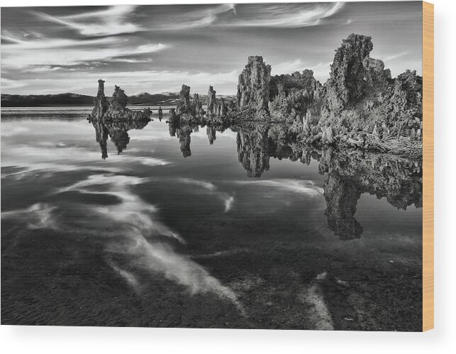 B&w Wood Print featuring the photograph Mono Lake Mystery by Beth Sargent