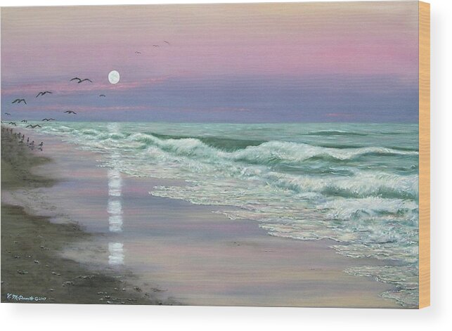 Seascape Wood Print featuring the painting Moonrise - Golden Mile by Kathleen McDermott