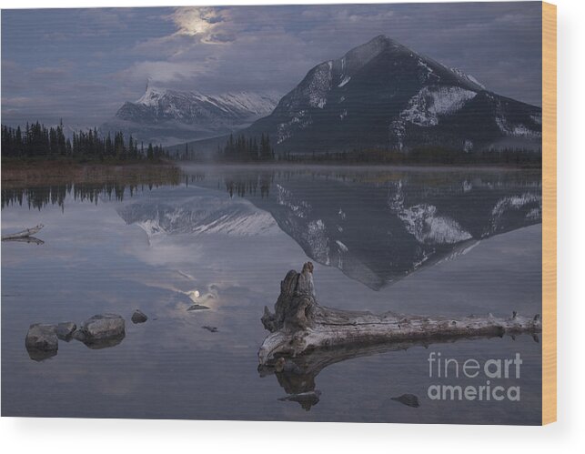 Stars Photography Wood Print featuring the photograph Moonrise over Banff by Keith Kapple