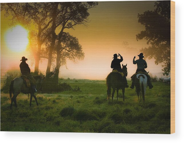 Cowboys Wood Print featuring the photograph Morning Ride by Toni Hopper