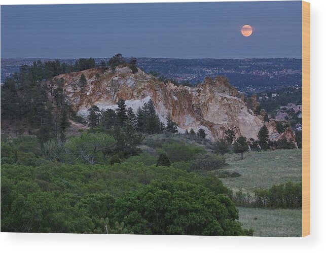 Moon Wood Print featuring the photograph Mount Saint Francis and the Super Moon by Andrew Serff