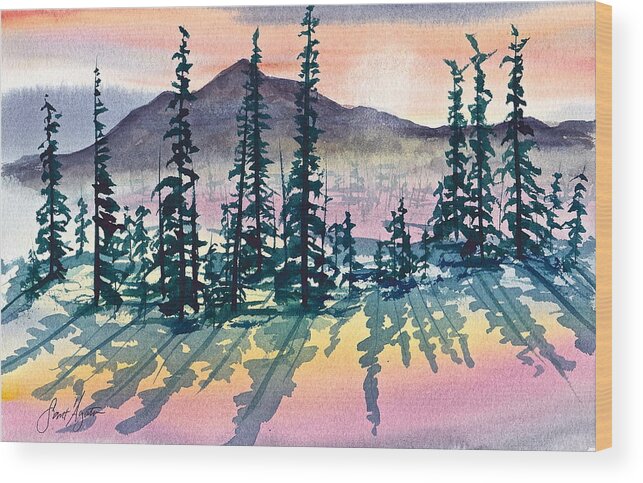 Mountains Wood Print featuring the painting Mountain Sunrise by Frank SantAgata