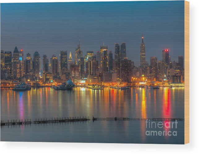 Clarence Holmes Wood Print featuring the photograph New York City Skyline Morning Twilight XI by Clarence Holmes