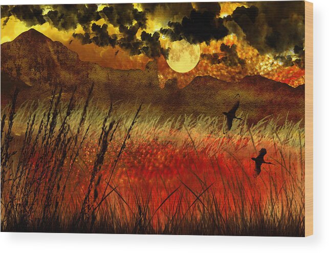 Moon Wood Print featuring the photograph Night Falls Over The Land by Ellen Heaverlo