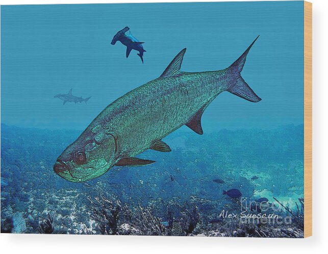 Bonefish Wood Print featuring the painting Night Prowlers by Alex Suescun