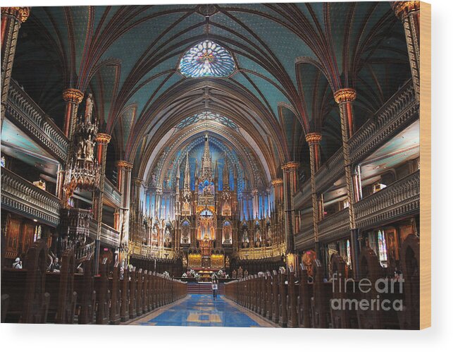 Notre Dame Basilica Montreal Wood Print featuring the photograph Notre Dame Basilica Inside Montreal by Lee Dos Santos