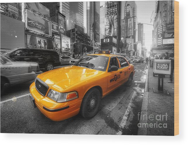 Art Wood Print featuring the photograph NYC Yellow Cab by Yhun Suarez
