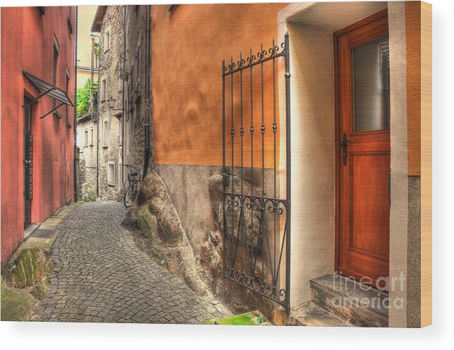Alley Wood Print featuring the photograph Old colorful rustic alley by Mats Silvan