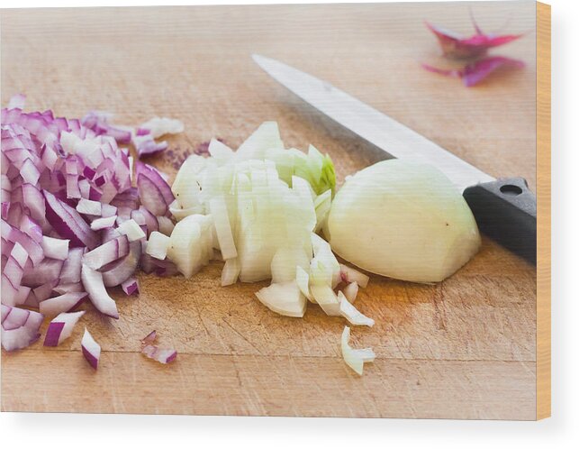 Background Wood Print featuring the photograph Onions by Tom Gowanlock