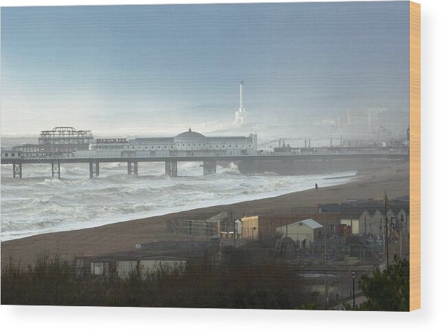 Color Image Wood Print featuring the photograph Palace Pier And Shoreham Power Station by Axiom Photographic