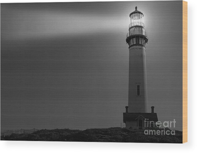 Pigeon Point Wood Print featuring the photograph Pigeon Point Lighthouse in Black and White by Paul Topp