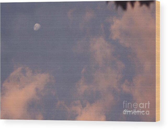 Clouds Wood Print featuring the photograph Pink clouds with Moon by Yumi Johnson