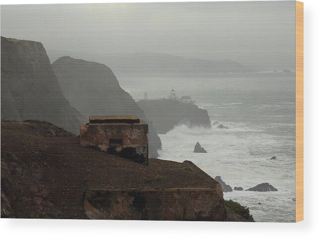 Fog Wood Print featuring the photograph Point Bonita lighthouse and battery by Scott Rackers