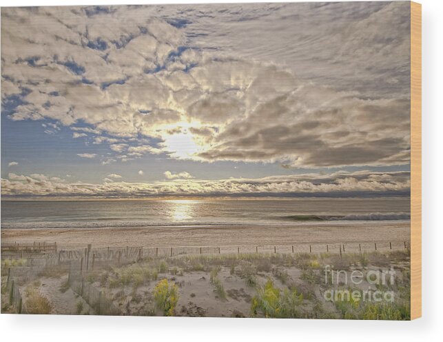 Beach Wood Print featuring the photograph Post-Tourist Sunrise Ocean City by Jim Moore