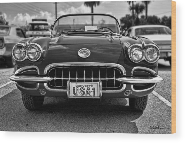 Car Wood Print featuring the photograph Pretty In Red - BW by Christopher Holmes