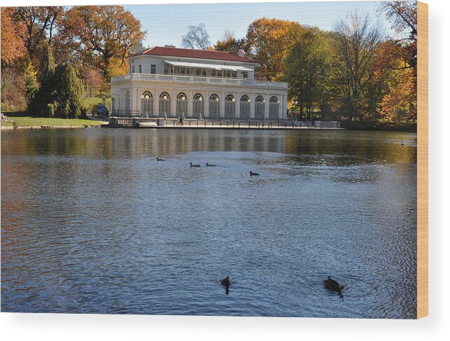 Fall Photography Wood Print featuring the photograph Prospect Park Boathouse in Fall by Diane Lent