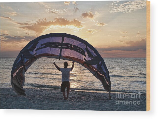 Beach Wood Print featuring the photograph Putting Away the Kite At Clam Pass at Naples Florida by William Kuta