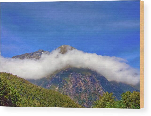 Clouds Wood Print featuring the photograph Ribbon Cloud at Milford Sound by Harry Strharsky