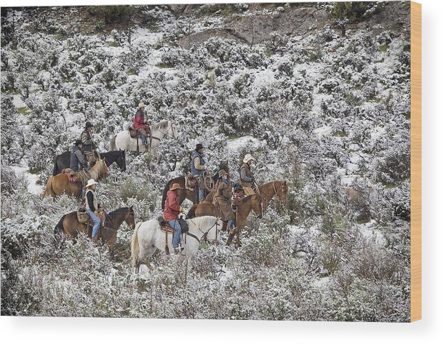 Horse Wood Print featuring the photograph Riders in the Snowy Sage by Judy Deist