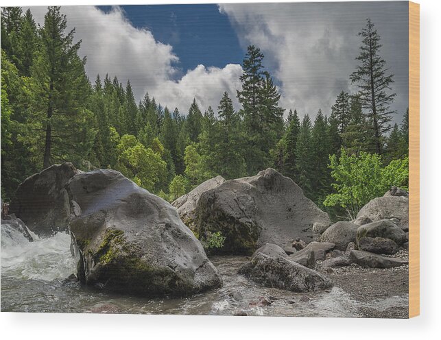 Rogue River Wood Print featuring the photograph Rogue Bolders by Greg Nyquist