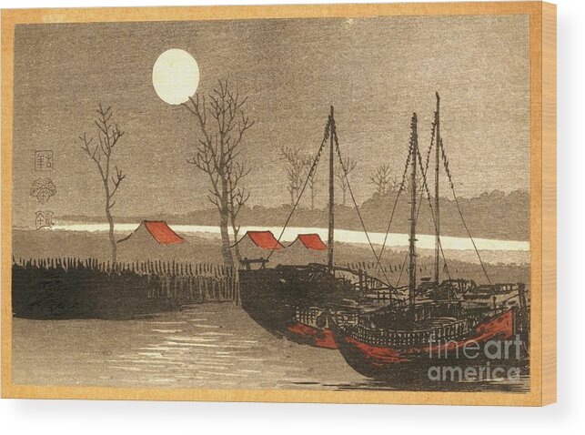 Sailboats Moored Under The Full Moon Wood Print featuring the photograph Sailboats Moored Under the Full Moon by Padre Art