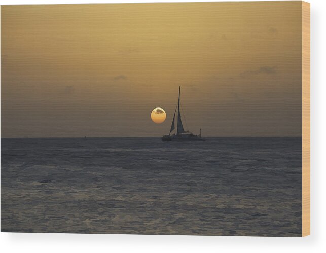 Aruba Wood Print featuring the photograph Sailing at Sunset in the Caribbean by David Letts