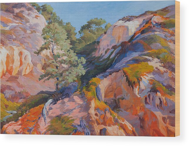 Oil Painting Wood Print featuring the painting Sandstone Canyon at Torrey Pines by Judith Barath