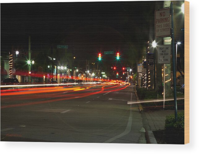 City Wood Print featuring the photograph Saturday Night Lights Atlantic Ave Delray Beach Florida by Michelle Constantine