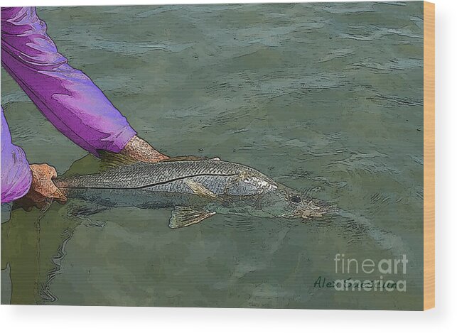 Bonefish Wood Print featuring the painting Snook Revival by Alex Suescun