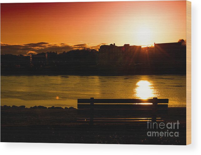 Sunset At Waterfront Downtown Bangor Wood Print featuring the photograph Someday by Venura Herath